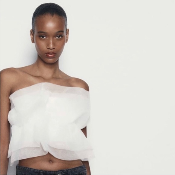 ZARA WHITE ORGANZA BANDEAU TOP- BLOGGERES FAVORITE (L) - Picture 2 of 7